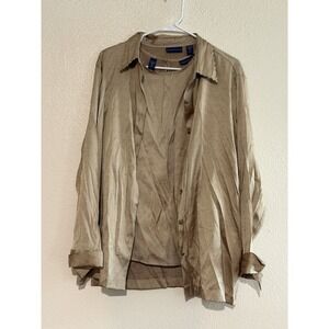Karen Scott women's beige long-sleeve button-up shirt With tank top‎ set Sz M/L